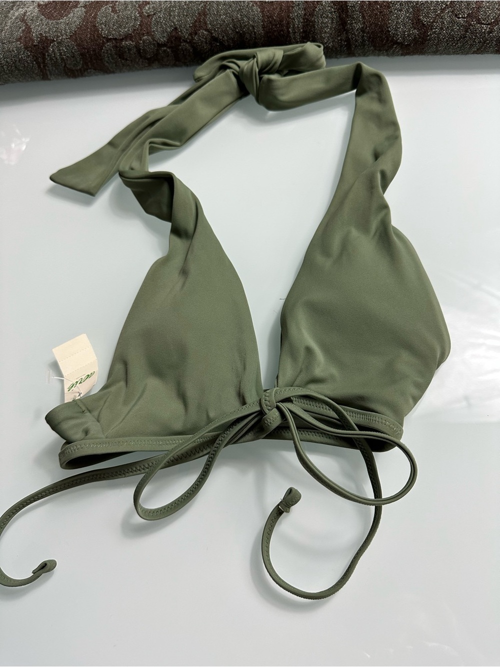 NWT Aerie Scoop Halter Bikini Top Small Olive Green Wrap Tie Swim
